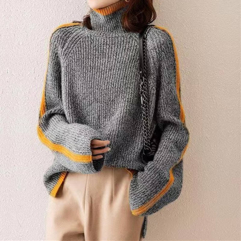 customized Women’s Oversized Contrast-Trim Turtleneck Knit Sweater
