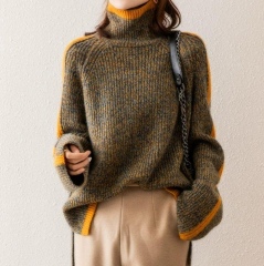 customized Women’s Oversized Contrast-Trim Turtleneck Knit Sweater