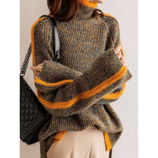 customized Women’s Oversized Contrast-Trim Turtleneck Knit Sweater