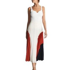 Factory Direct Ivory Rust & Black Color-Block Pleated Maxi Dress