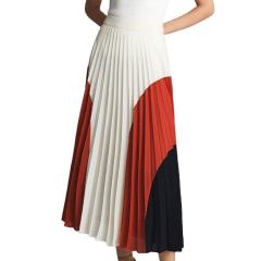 Factory Direct Ivory Rust & Black Color-Block Pleated Maxi Dress
