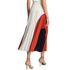 Factory Direct Ivory Rust & Black Color-Block Pleated Maxi Dress