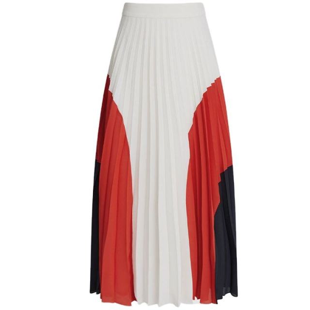 Factory Direct Ivory Rust & Black Color-Block Pleated Maxi Dress