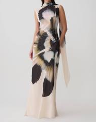 Factory Direct Ivory Abstract Floral Scarf-Neck Maxi Dress