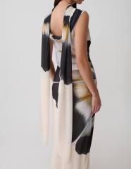 Factory Direct Ivory Abstract Floral Scarf-Neck Maxi Dress