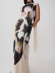 Factory Direct Ivory Abstract Floral Scarf-Neck Maxi Dress