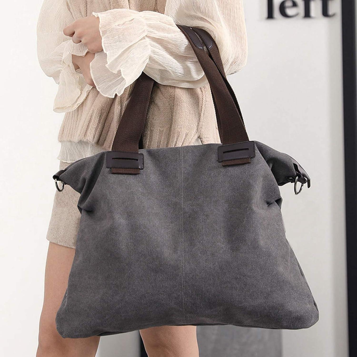 Made-to-order Vintage Gray Canvas Convertible Tote Bag – Large Shoulder & Crossbody Carryall with Detachable Strap