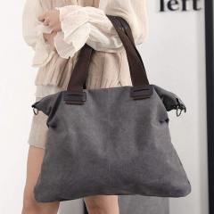 Made-to-order Vintage Gray Canvas Convertible Tote Bag – Large Shoulder & Crossbody Carryall with Detachable Strap
