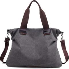 Made-to-order Vintage Gray Canvas Convertible Tote Bag – Large Shoulder & Crossbody Carryall with Detachable Strap