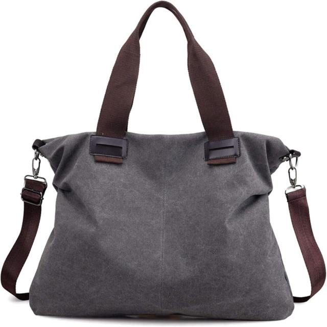 Made-to-order Vintage Gray Canvas Convertible Tote Bag – Large Shoulder & Crossbody Carryall with Detachable Strap