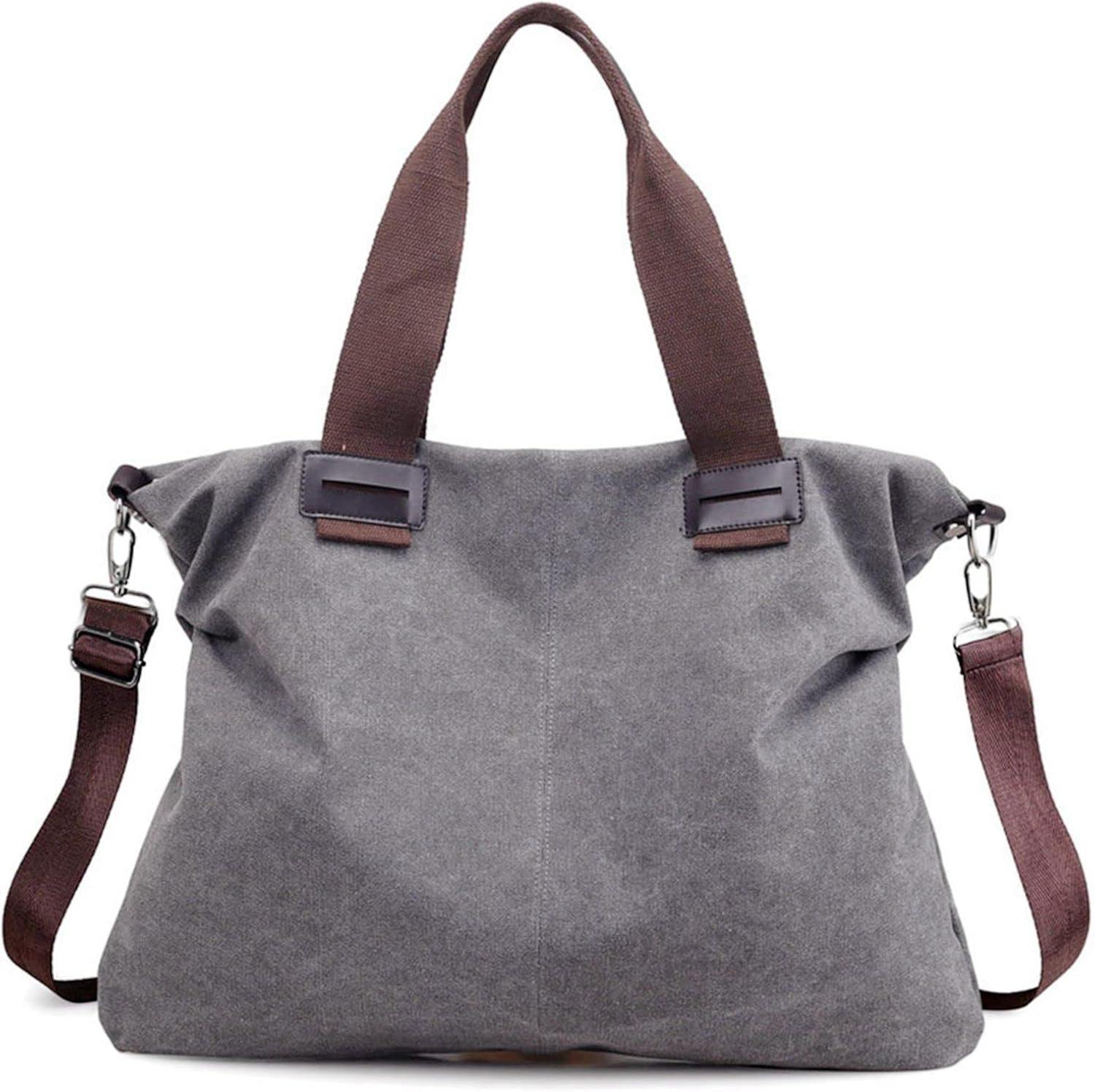 Made-to-order Vintage Gray Canvas Convertible Tote Bag – Large Shoulder & Crossbody Carryall with Detachable Strap
