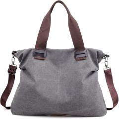 Made-to-order Vintage Gray Canvas Convertible Tote Bag – Large Shoulder & Crossbody Carryall with Detachable Strap