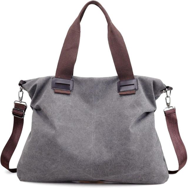 Made-to-order Vintage Gray Canvas Convertible Tote Bag – Large Shoulder & Crossbody Carryall with Detachable Strap