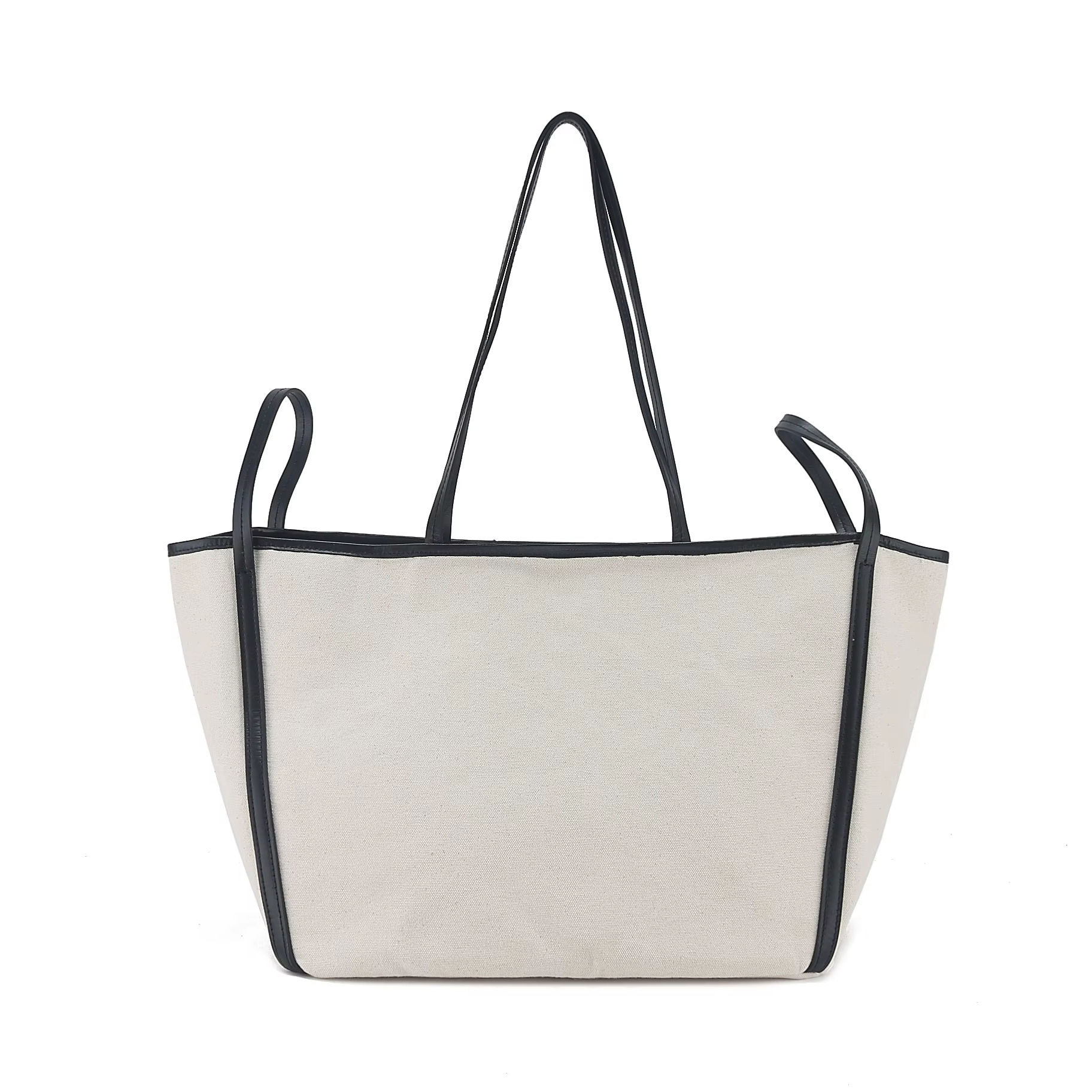 Made-to-order Minimalist Contrast Trim Canvas Tote Bag – Large Casual Shoulder Carryall