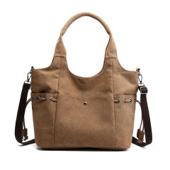 Made-to-order Vintage Brown Canvas Drawstring Tote Bag – Large Convertible Shoulder & Crossbody Handbag