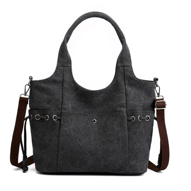 Made-to-order Vintage Brown Canvas Drawstring Tote Bag – Large Convertible Shoulder & Crossbody Handbag