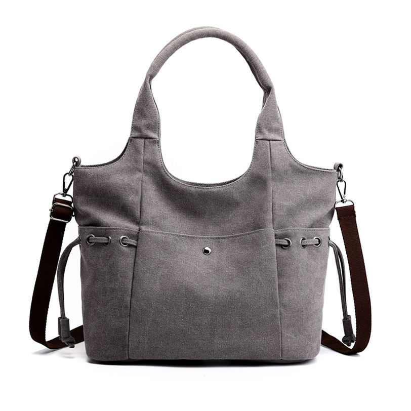 Made-to-order Vintage Brown Canvas Drawstring Tote Bag – Large Convertible Shoulder & Crossbody Handbag