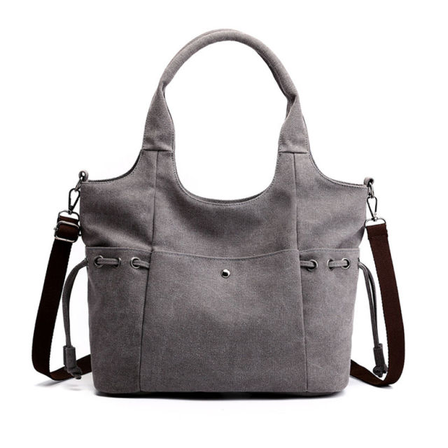Made-to-order Vintage Brown Canvas Drawstring Tote Bag – Large Convertible Shoulder & Crossbody Handbag