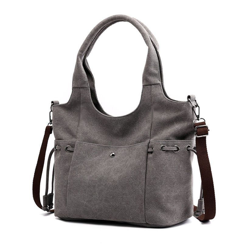 Made-to-order Vintage Brown Canvas Drawstring Tote Bag – Large Convertible Shoulder & Crossbody Handbag