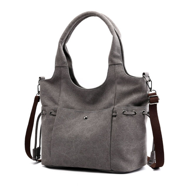 Made-to-order Vintage Brown Canvas Drawstring Tote Bag – Large Convertible Shoulder & Crossbody Handbag