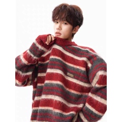 Vintage Burgundy Striped Oversized Crew Neck Sweater
