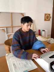 Vintage Burgundy Striped Oversized Crew Neck Sweater
