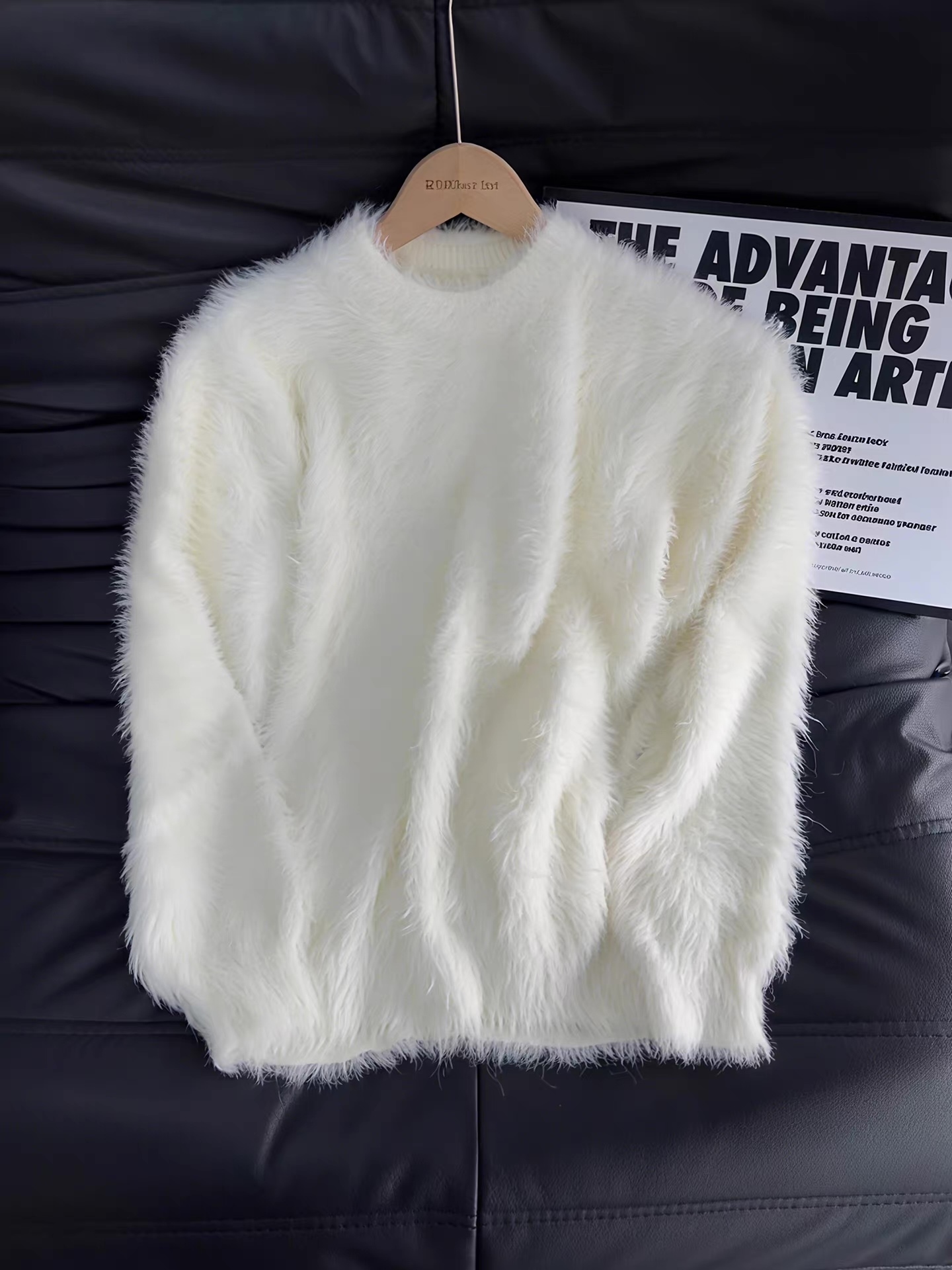 Ivory Long-Pile Fuzzy Oversized Crew Neck Sweater