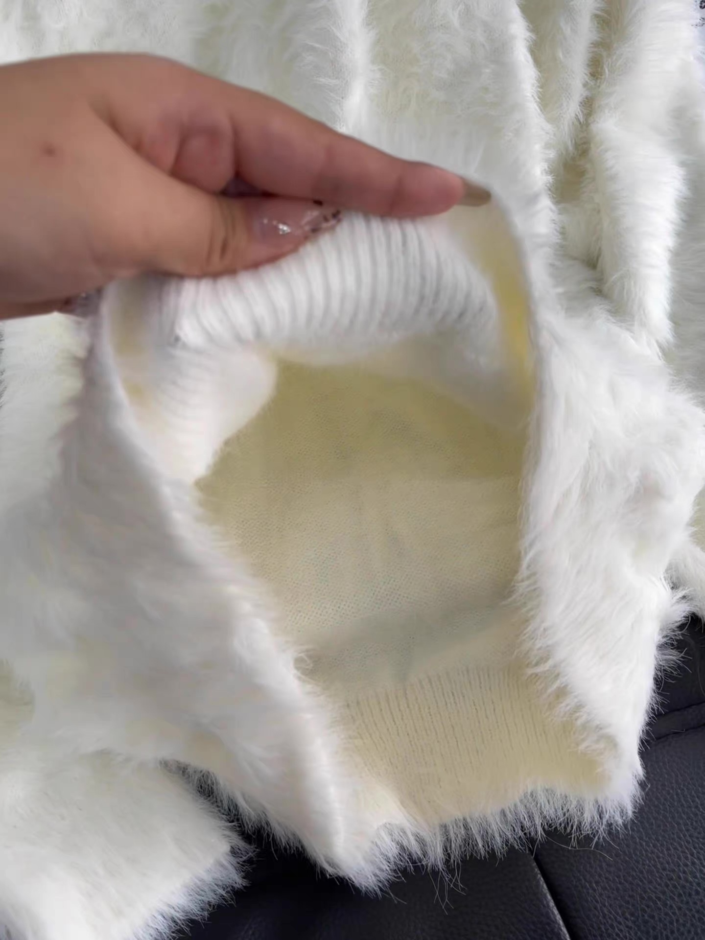 Ivory Long-Pile Fuzzy Oversized Crew Neck Sweater