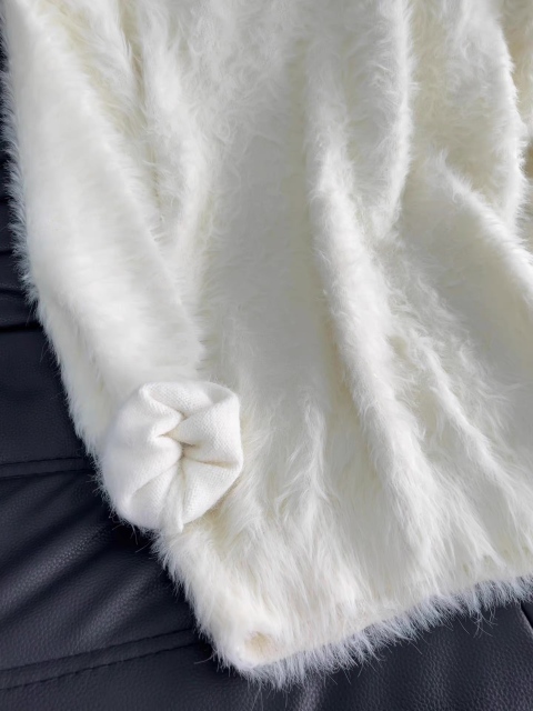Ivory Long-Pile Fuzzy Oversized Crew Neck Sweater