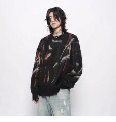 Black Abstract Brushstroke Oversized Fuzzy Sweater