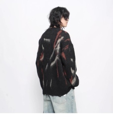 Black Abstract Brushstroke Oversized Fuzzy Sweater