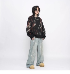 Black Abstract Brushstroke Oversized Fuzzy Sweater