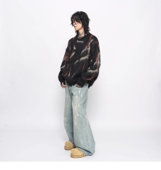 Black Abstract Brushstroke Oversized Fuzzy Sweater