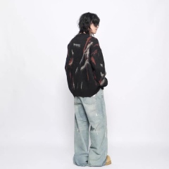 Black Abstract Brushstroke Oversized Fuzzy Sweater