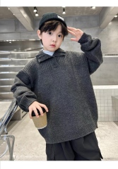Kids’ Charcoal Ribbed Mock-Neck Button Knit Sweater
