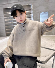 Kids’ Charcoal Ribbed Mock-Neck Button Knit Sweater