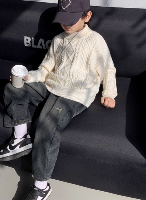 Kids’ Ivory Cable-Knit Mock-Neck Sweater