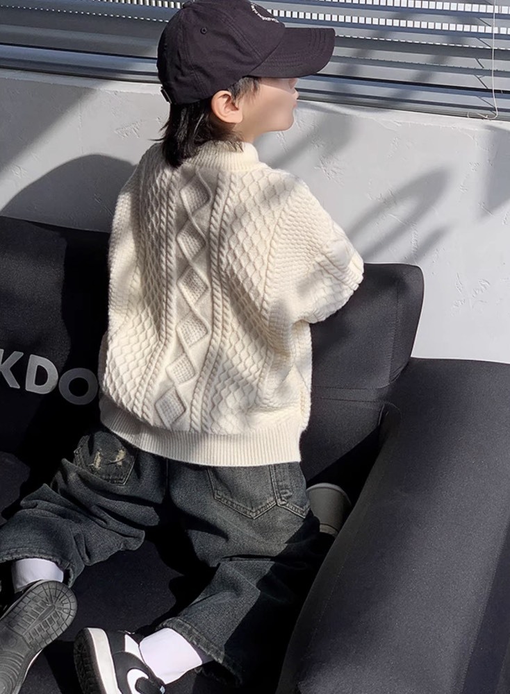 Kids’ Ivory Cable-Knit Mock-Neck Sweater