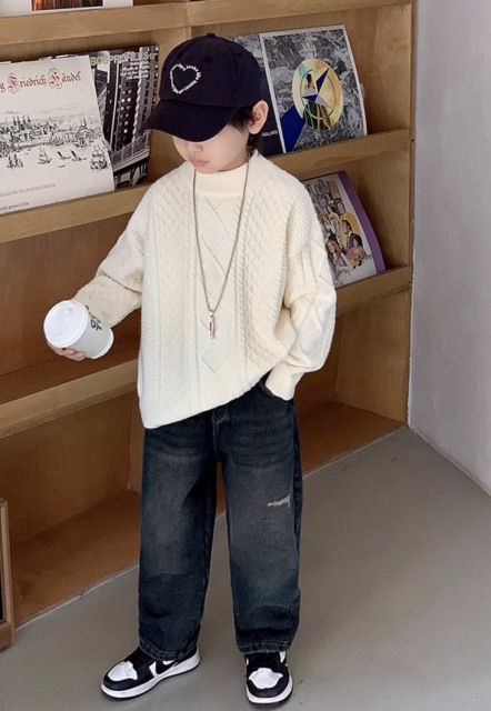 Kids’ Ivory Cable-Knit Mock-Neck Sweater