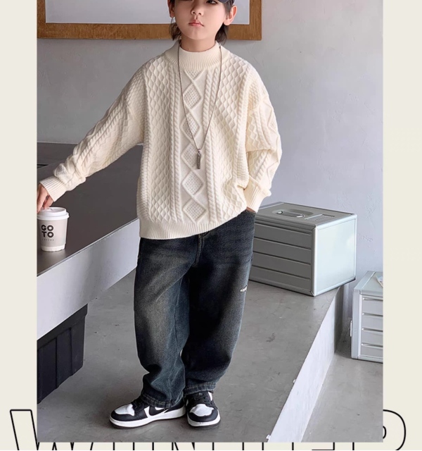 Kids’ Ivory Cable-Knit Mock-Neck Sweater