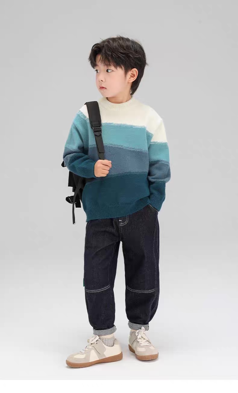 Kids’ Teal Gradient Color-Block Mock-Neck Knit Sweater