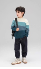 Kids’ Teal Gradient Color-Block Mock-Neck Knit Sweater