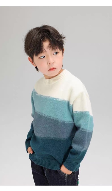 Kids’ Teal Gradient Color-Block Mock-Neck Knit Sweater