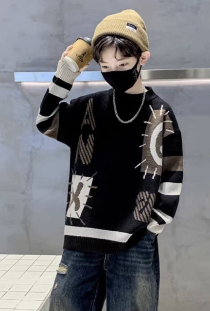 Urban Abstract Patchwork Oversized Knit Sweater