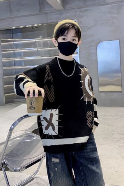 Urban Abstract Patchwork Oversized Knit Sweater