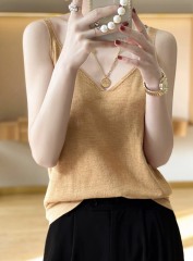 Women’s Heather Beige V-Neck Knit Camisole Top