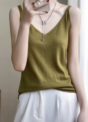 Women’s Heather Beige V-Neck Knit Camisole Top