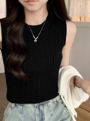 Women’s Ivory Ribbed High-Neck Sleeveless Knit Top