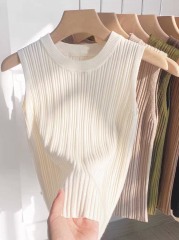 Women’s Ivory Ribbed High-Neck Sleeveless Knit Top