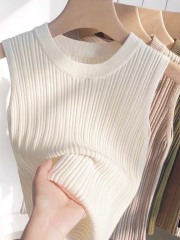Women’s Ivory Ribbed High-Neck Sleeveless Knit Top